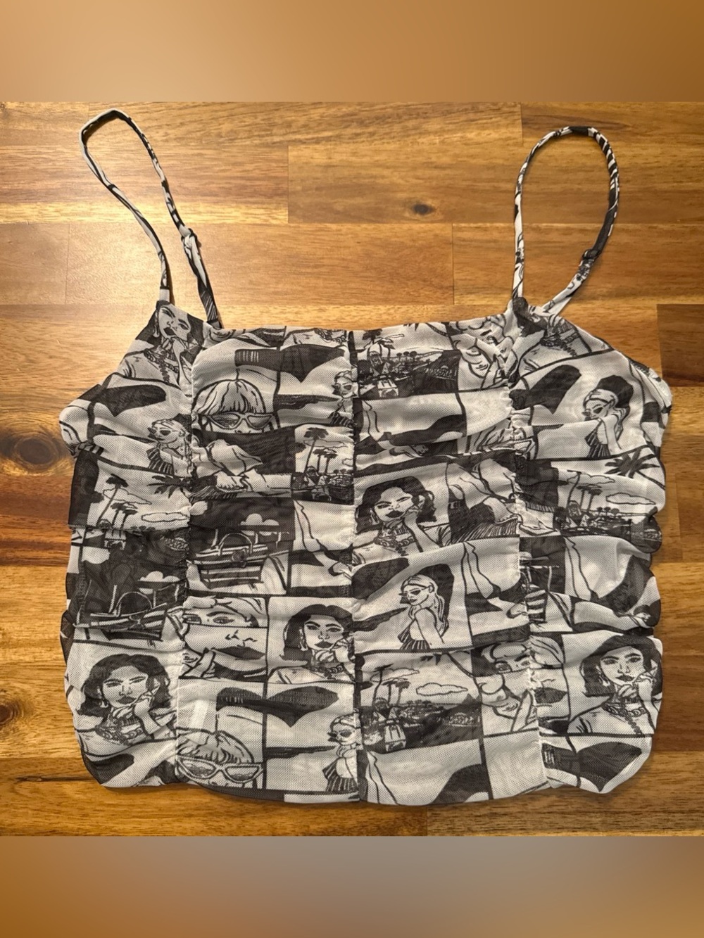 Comic Pop Art Black & White Graphic Ruched Cami